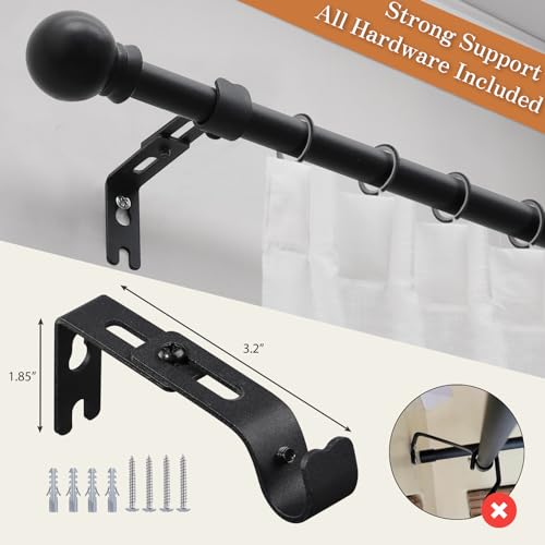 Curtain Rods for Windows 48 to 84 Inch, 5/8 Black Curtain Rod Set Small Decorative Heavy Duty Drapery Rods, Matte Black by DEROFIT - Image 4