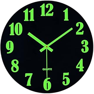 Topkey 12 Inch Luminous Wall Clock Silent Wooden Design Night Lights Round Wall Clock for Living Room and Bedroom (Battery Not Included)-Black