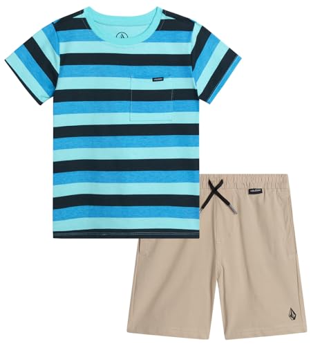Image of Volcom Toddler Baby Boy Shorts Set - 2 Piece Short Sleeve Graphic Tees and Tech Stretch Shorts for Boys Infant Summer Clothes