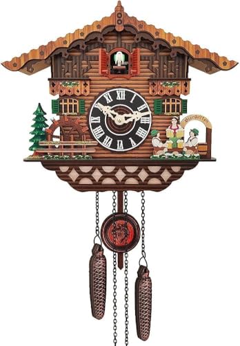 WUDLEP Orologio tradizionale da parete al quarzo a cucù, antico orologio da parete a pendolo in legno al quarzo con controllo del volume, orologio da casa per decorazioni da appendere alla parete
