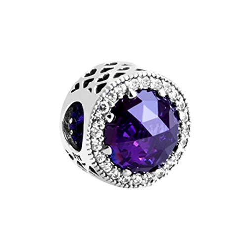 CKK DIY Charm Fits Pandora Bracelets 925 Sterling Silver Jewelry Radiant Rose Heart Beads with Purple Crystal & Clear CZ