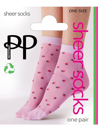 Women's Strawberry Sheer Socks- perfect sheer ankle socks for spring, Pink (Multi), One Size4