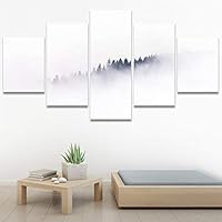 SIGNWIN 5 Panel Canvas Wall Art Foggy Scenery for Home Decorations Ready to Hang - 60