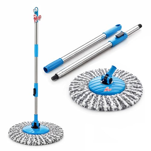 Image of Mr.Mop 360 Spin Universal Stick Rod with 1 Microfiber Grey Refill | Magical Extendable Handle Pocha for Floor Cleaning - Blue Rod Set + 1 Refill