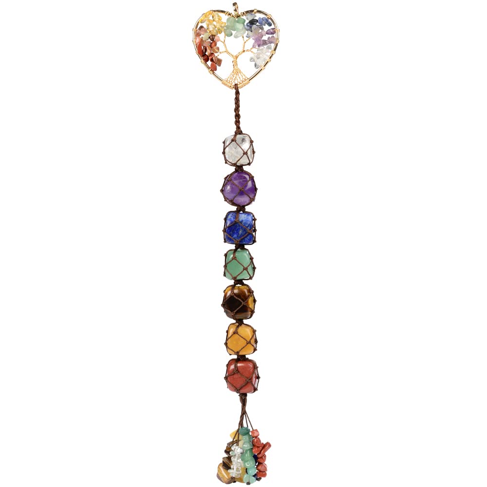 Anjiucc Handmade Crystal Chakra Swing Pendant Mirror Hanging car Accessories Tree of Life Stone Tree feng Shui Home Decoration Window