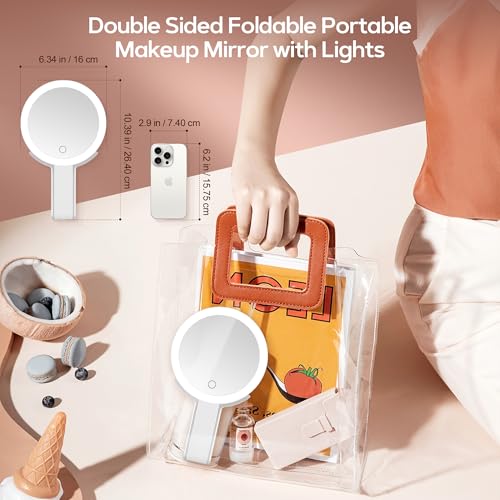 MIYADIVA Espejo de Maquillaje con Luz, Espejo de Aumento de 2 Lados 30X, Colgante de Mesa 3 en 1, 3 Luces y Brillo Ajustable para Viajes, Dormitorio Blanco - imagen 5
