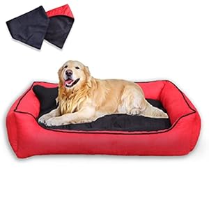 PETITUDE Premium XXXL Dog Bed for Extra Large Dogs Washable-Orthopedic Big Dog Beds Slip-Resistant Bottom- Red -106 x 81 x 22 Centimeters