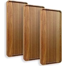 3Pcs Acacia Wooden Serving Tray - Wooden Charcuterie Board - Rectangle Wood Platter for Serving Food, Fruit & Cheese Board Wood Dessert Trays 3, 14"x5.5"x0.6"