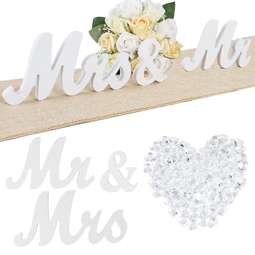 Lettre en Bois Mr & Mrs Décorations de Mariage,Lettre en Bois Décoration de Table Cadeau Mariage pour Maison Fiançailles Party Cérémonie(Blanc)
