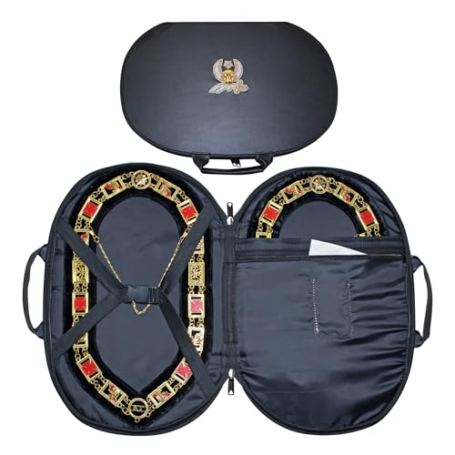 Premium Masonic Shriner Chain Collar Case Black (Hand Embroidered) Emblem – Improved Design, Freemason Carrying Bag