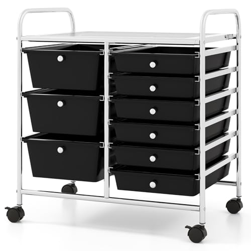 COSTWAY 9 Drawers Storage Cart, Multipurpose Utility Rolling Trol...