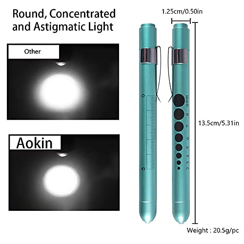 Aokin Medical Pen Light For Nurse Doctor, Reusable Led Medical Penlight Flashlight With Pupil Gauge And Ruler, White Light, Teal #TOP4