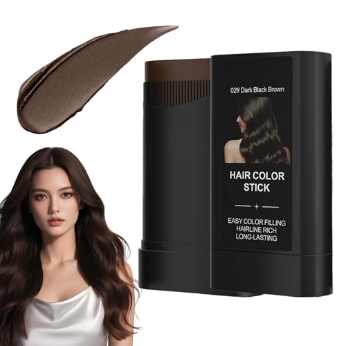 Tinte de pelo 2 en 1 en barra y peine, tinte de pelo con peine seguro y cómodo, retoque en barra, resistente al agua y al sudor para un retoque rápido,02# Negro oscuro Marrón