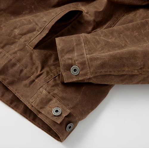 Image of Huckberry Flint and Tinder Men's Flannel-Lined Waxed Trucker Jacket, Water & Weather Resistant Mens Jacket