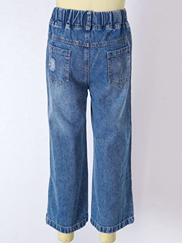 JEATHA Girls Jeans Straight Leg Denim Pants Elastic Waist Wide-Leg Baggy Trousers Y2K Fashion Streetwear4