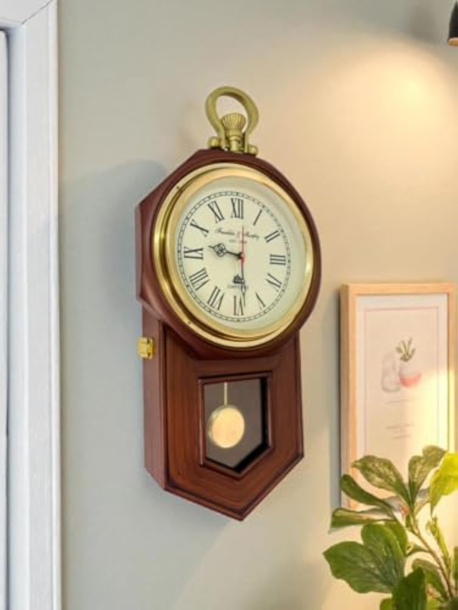 Vintage Wall Clock with Pendulum, Antique Wooden Design