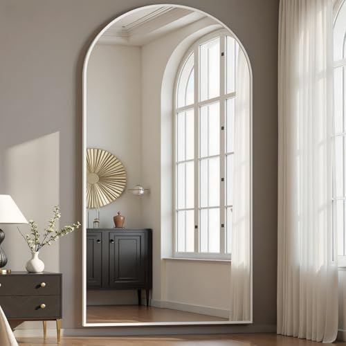 Image of Prywot Arched Full Length Mirror, 76 inchx34 inch Free Standing Floor Mirror, White