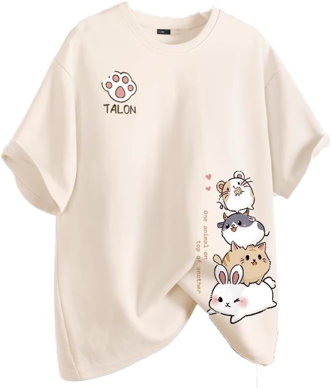 Y2K Kawaii Cute Graphic T-Shirt for Women Casual Cutecore Cat Print Cotton Shirts Summer Oversize Streetwear