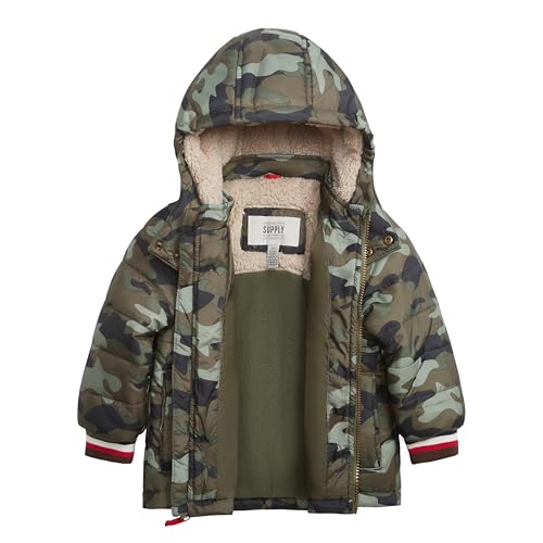 Image of LONDON FOG Boys' Heavyweight Winter Puffer Coat With Sherpa-lined Hood and Chest Pockets
