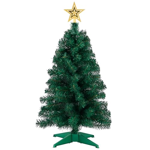 3ft Artificial Christmas Tree with Gold Tree Topper Star, Mini Xmas Pine Tree with 4-Leg Stable...