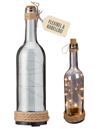 Out of the blue Rauchglas-Flasche mit 10 warmweißen LED-Lichtern –