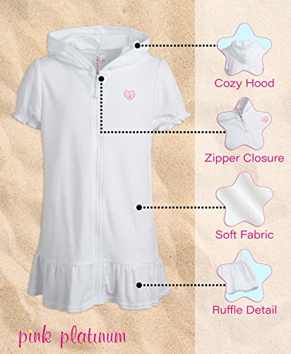 Pink Platinum Girls Swim Cover Up - Full Zip Hooded Ruffled Kids Terry Cloth Bathrobe, Swim Cover Up Dress for Girls (2T-16)2