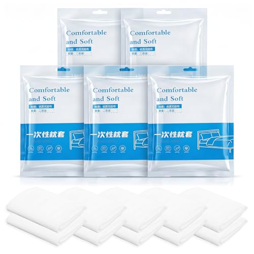 10pcs Disposable Pillow Cases SMS Nonwoven Disposable Pillow Covers 20x31 in Only Envelope Opening Soft & Breathable Odorless 5 Vacuum-Sealed Packs (2 Covers Each) for Travel Hotel Spa Massage