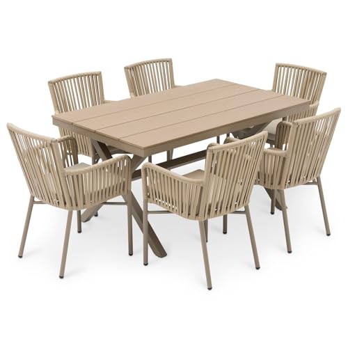 CARO-Möbel Gartenmöbel Set AFUERA aus Alu und Non Wood, Moderne Outdoor Sitzgruppe in Holzoptik und Rope in Champagner, inkl. Sitzkissen und Rückenpolster