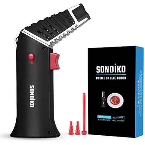 Sondiko 0-90°Rotating Angle Creme Brûlée Torch S928, Kitchen Torch Lighter with Rotatable Torch Head, Safety Lock, Adjustable Flame for Creme Brulee, BBQ, Dab(Butane Gas Not Included) Cover