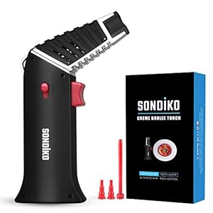 Sondiko Bunsenbrander, geflambeerde brander met roterende branderkop, veiligheidsslot, regelbare vlam voor crème brûlée (butaangas niet inbegrepen)