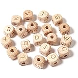52 cuentas de madera del alfabeto, cuentas cuadradas de madera de 12 mm, cuentas de madera A-Z, cuentas sueltas para hacer joyas y manualidades