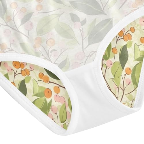 Toddler Panties, Vintage Berries Leaves Green Girls Cotton Underwear, 2–8 Years4
