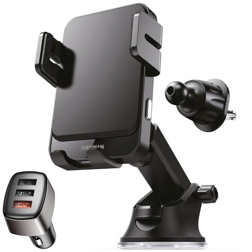 Wegman Handyhalterung Auto mit Ladefunktion 15W Qi, Smartphone Halterung Auto für Lüftung, Armaturenbrett & Windschutzscheibe (inkl Ladegerät & USB C Kabel) MagSafe Autohalterung, KFZ Handy Halterung