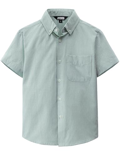 JOGAL Boys Button Down Shirt Short Sleeve Oxford Dress Shirts Casual Striped Tops for 6-14 Years