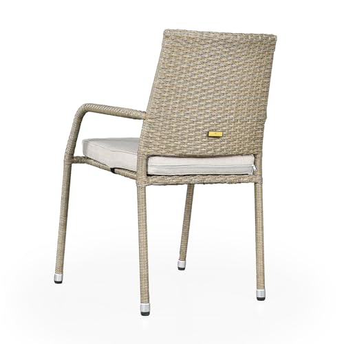 Image of Roayloak Melaka Malaysian Wicker Outdoor Chair, Fibre Rattan Chair for Home with Powder Coated Steel Frame, Sturdy Balcony Chair with Water Resistant Cushion, Durable & Long Lasting Outdoor Furniture
