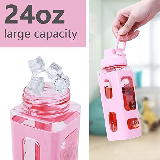 Image of Atarangi Kawaii Water Bottle for Girls with Straw & Movable Handle | Leak-Proof BPA-Free Cute Plastic Bottle with 2D & 3D Stickers | Stylish School & Travel Bottle for Kids