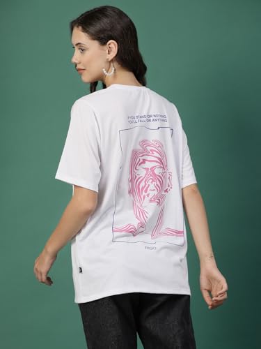 Image of Rigo Back Printed Half Sleeves Round Neck Oversized T-Shirt for Women | Drop Shoulder T-Shirt for Women | Loose Baggy Fit T-Shirt for Women /Girls