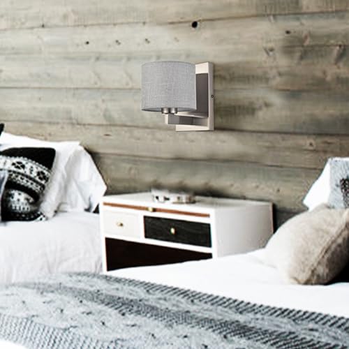 SAMTEEN Brushed Nickel Wall Sconces Set of Two Modern Fabric Shade Wall Lamp Drum Wall Sconce for Bedroom Hallway Living Room Bathroom - Image 5