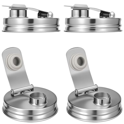 4 Pack Mason Jar Pour Lid Stainless Steel, Regular Mouth Pour Flip Cap Lids for Mason Jars, Anticracking Airtight & Leak-Proof Seal for Drinking Salad Dressing by LENGYANN - Used condition - Image 8