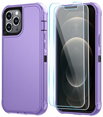 Image of SunStory Compatible with iPhone 12 Pro Max Case with HD Screen Protector, 3-Layer Heavy Duty Full-Body Cover,3 in 1 Hybrid Protective Case for iPhone 12 Pro Max 6.7 inch,Violet