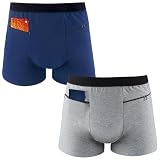 Funnysoft 2 Packs Men Pocket Underwear Boxer Panties Travel Briefs with Front Pockets for Men Compartment Items Accessories(Large,Blue and Gray)