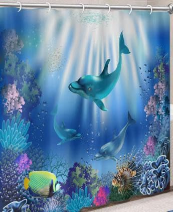 Minicoco 3D Ocean Shower Curtain Waterproof PEVA Bathroom Decor Beach Theme, 180x180cm (72x72) Mildew Resistant Eco-Friendly Bath Curtain for Coastal Home & Spa (Corals)