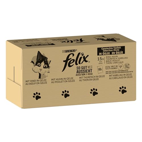 Felix - FELIX Nourriture humide pour chat en gelée, mélange de variétés, lot de 120 (120 x 85 g) - -8%