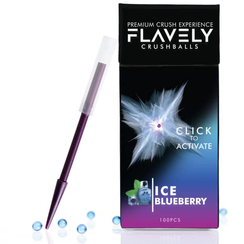 FLAVELY ICE Blueberry Crushball Capsules for Cigarettes | Includes Flavoured Crush Balls for 100 Filter Tips | Comes with Small Crushballs Dispenser | Extra Strong Flavour Compared to Menthol Cards!