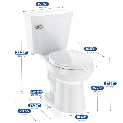 Two-Piece Toilet ADA Height, Elongated Toilets for Bathrooms, Soft Close Seat Toilet, 1.28 Siphonic Flush Toilet With Universal Height Ada Cotton White