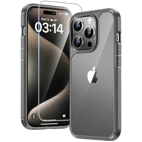 Image of TAURI for iPhone 15 Pro Case, with Screen Protector, Grey | Anti-Yellowing Military-Grade Protection Shockproof Slim Phone Case for iPhone 15 Pro