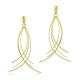 555Jewelry Womens Stainless Steel Curved Dangle Threader Drop Shiny Hanging Stud Metal Shiny Post Stud Push Back Statement Party Trendy Fashion Jewelry Accessory Earrings, Yellow Gold