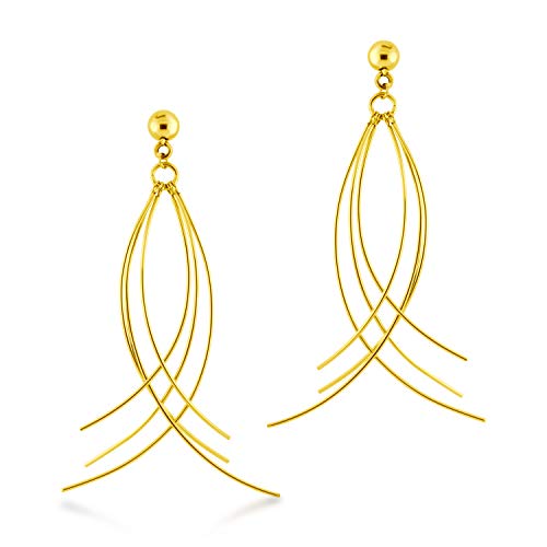 555Jewelry Womens Stainless Steel Curved Dangle Threader Drop Shiny Hanging Stud Metal Shiny Post Stud Push Back Statement Party Trendy Fashion Jewelry Accessory Earrings, Yellow Gold