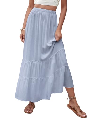 Rooscier Women's Tiered Elastic High Waist Ruffle Flowy A Line Elegant Long Skirt3