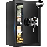 3.4 Cub Large Safes for Home, Security Fire Safe Box with Spare Keys, Alarm System, Digital Keypad and Removable Shelf, Anti-Theft Fireproof and Waterproof Safe Home for Document Medicine Valuables